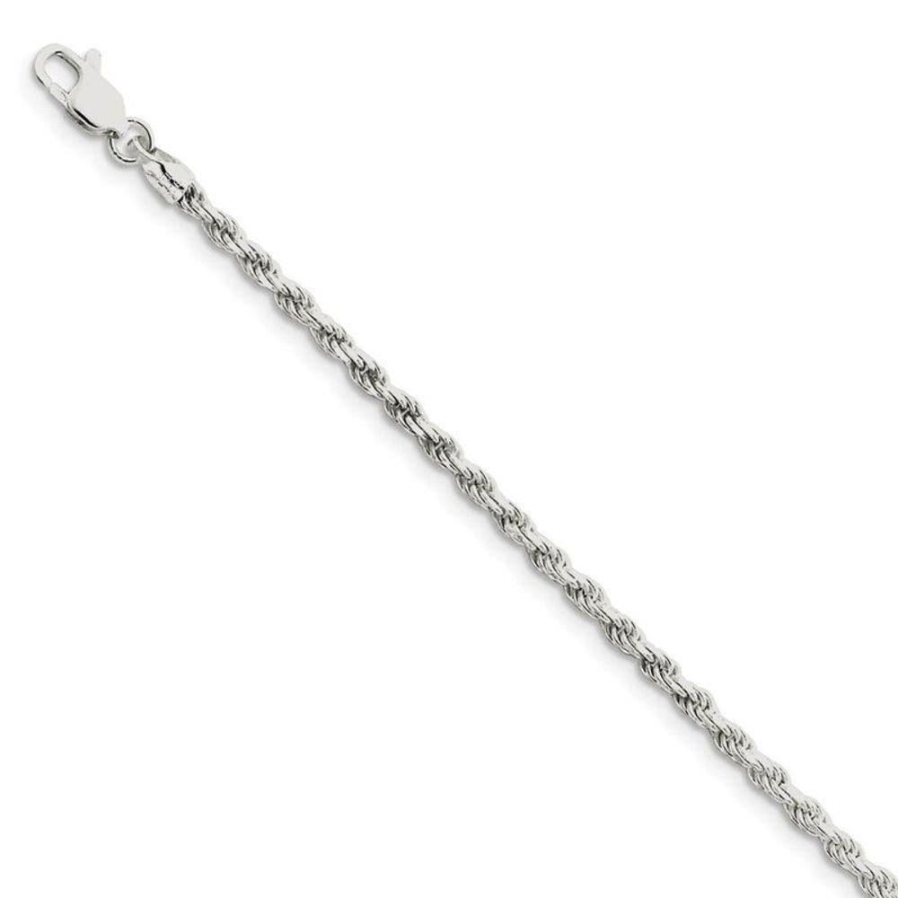 Sterling Silver 2.75mm Diamond-cut Rope Chain Anklet, 9 Inch